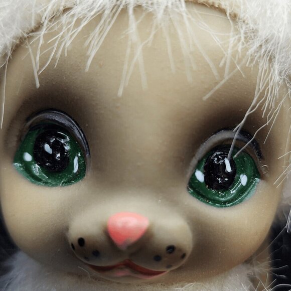 Siamese Cat Kamar Green Eyes Mimi 1968 Vintage Fuzzy Hair Rubber Toy Japan Big E - Picture 2 of 10